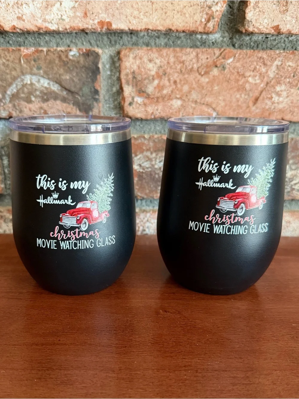 Set of 2 - Hallmark Black 'Christmas Movie Watching' Insulated Wine Tumbler